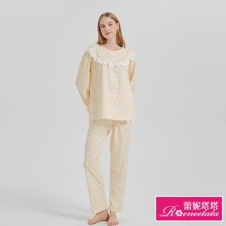 【蕾妮塔塔】繽紛小碎花 針織長袖兩件式睡衣(R27216-11米黃)