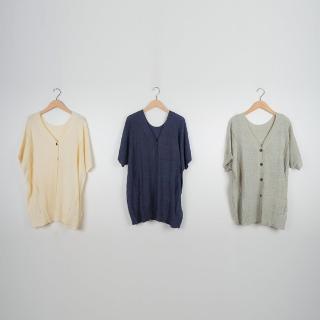 【MOSS CLUB】圈圈紗連袖麻花裝飾短袖針織外套(藍 杏 灰/魅力商品)