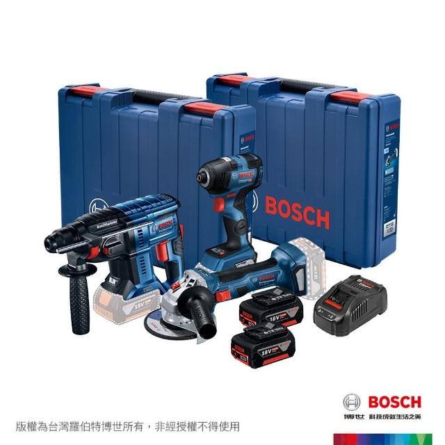 BOSCH 博世】18V 無碳刷砂輪/衝擊/鎚鑽三機組GWS 180-LI+GDR 18V-200 C