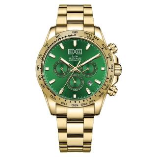 【BEXEI】貝克斯 海洋之心系列 金綠鋼三眼太陽紋錶盤機械錶9158(316精鋼藍寶石水晶鏡面)