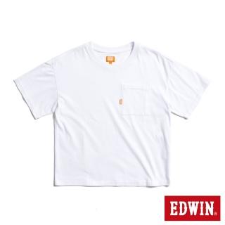 【EDWIN】女裝 橘標 方版口袋短袖T恤(白色)