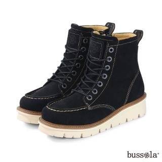 【bussola】Fuji 率性英倫風反絨皮綁帶中筒靴(黑色)
