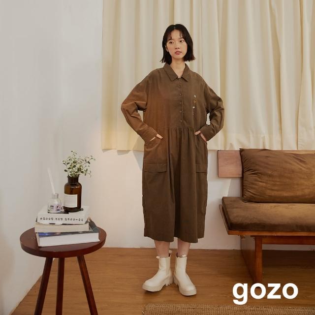 【gozo】下班洗衣服條絨純棉長洋裝(兩色)