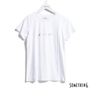 【SOMETHING】女裝 基本繡花LOGO短袖T恤(白色)