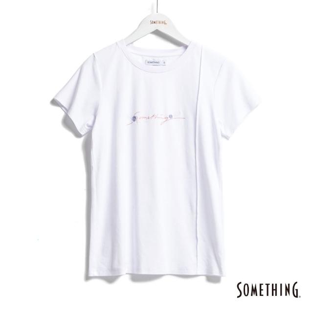 【SOMETHING】女裝 基本繡花LOGO短袖T恤(白色)