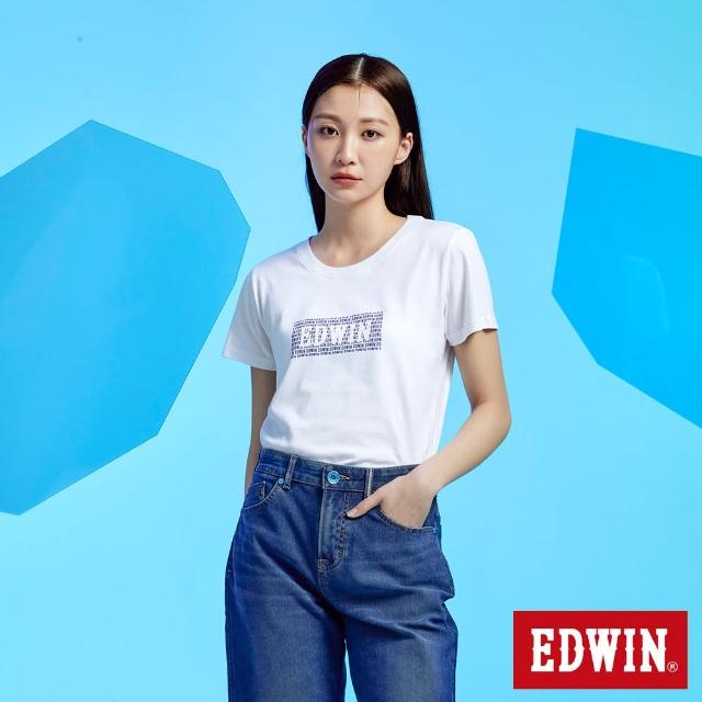 【EDWIN】女裝 小字排列BOX LOGO短袖T恤(白色)