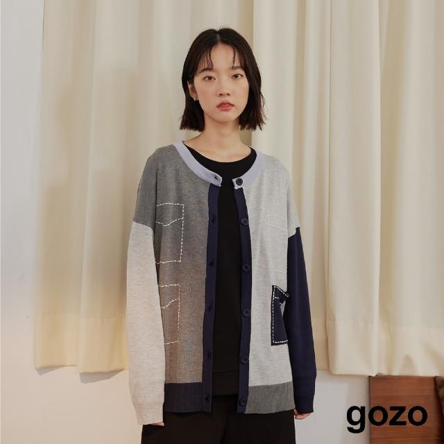 【gozo】拼色壓線造型毛衣外套(兩色)