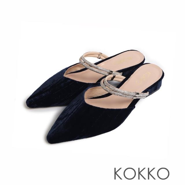 【KOKKO 集團】名媛輕奢兩穿式水鑽穆勒鞋(深藍色)