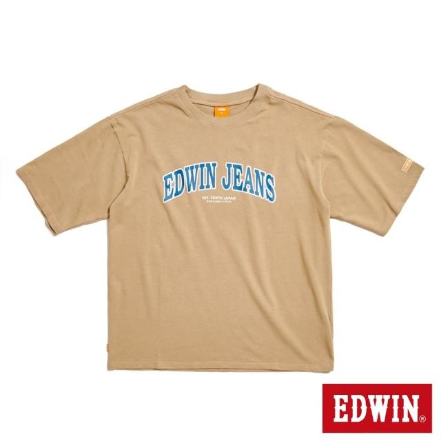 【EDWIN】男裝 橘標 大寬版拱型LOGO短袖T恤(淺卡其)