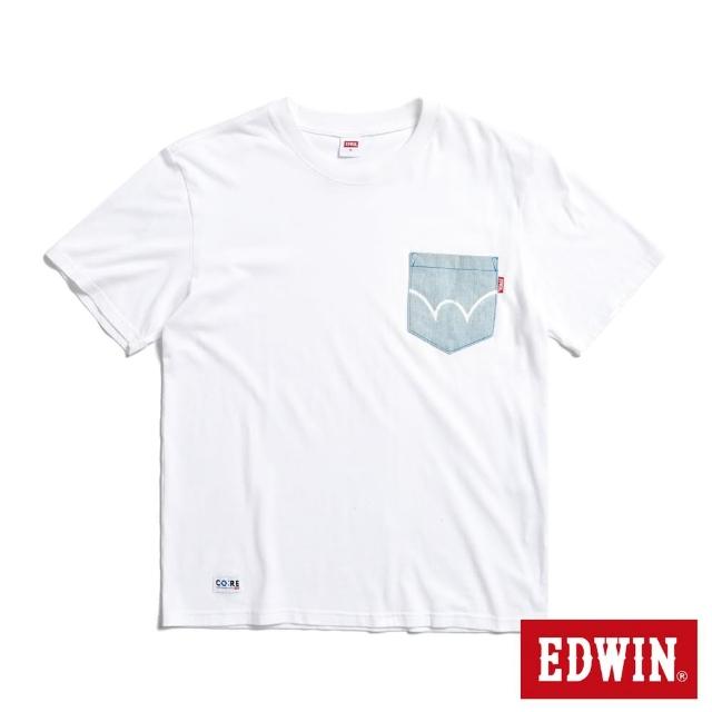 【EDWIN】男裝 再生系列 牛仔布口袋短袖T恤(白色)