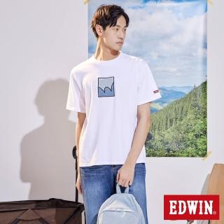 【EDWIN】男裝 再生系列 寬版拼布方塊短袖T恤(白色)