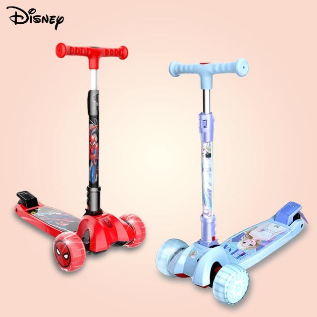 【Disney 迪士尼】最新款 重力轉向 四輪閃光 折疊兒童滑板車(米奇 冰雪奇緣 蜘蛛人 公主 可選)