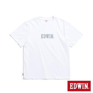 【EDWIN】男裝 寬短牛仔布紋LOGO短袖T恤(白色)