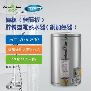 【Toppuror 泰浦樂】綠之星 傳統無隔板貯備型電熱水器銅加熱器12加侖直掛式6KW(GS-12-6)