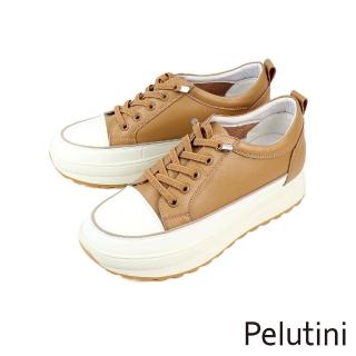 【Pelutini】厚底增高皮綁帶質休閒鞋 棕色(335045W-BR)