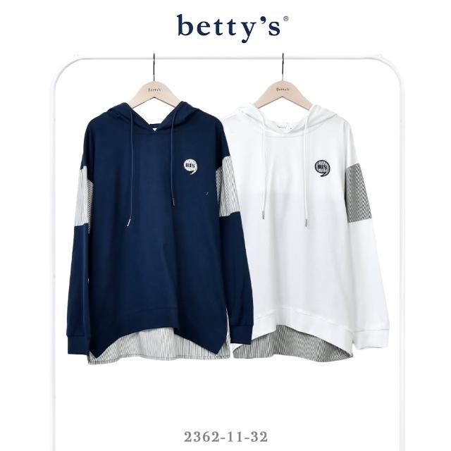 【betty’s 貝蒂思】逗號刺繡條紋拼接連帽T-shirt(共二色)