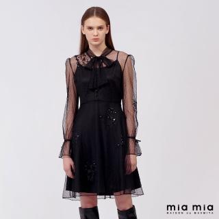 【mia mia】點點網縫珠片綁帶洋裝