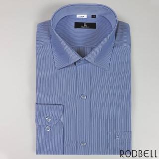 【RODBELL 羅德貝爾】水藍底白條紋長袖修身襯衫(抗皺、吸濕排汗、聚酯纖維、修身襯衫)