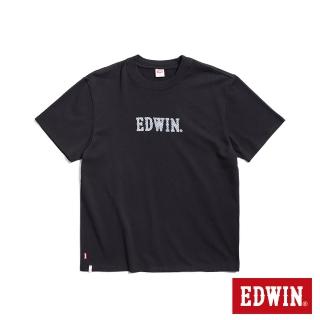 【EDWIN】男裝 寬短牛仔布紋LOGO短袖T恤(黑色)