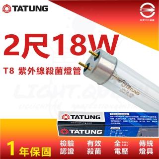 【TATUNG 大同】T8 紫外線燈管 殺菌燈管 18w 2呎(10入組)