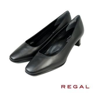 【REGAL】日本原廠手工素面方頭跟鞋 黑色(F95N-BL)