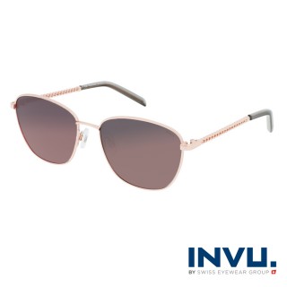 【INVU】瑞士圓框復古麻花鏡腳偏光太陽眼鏡(玫瑰金 B1127C)