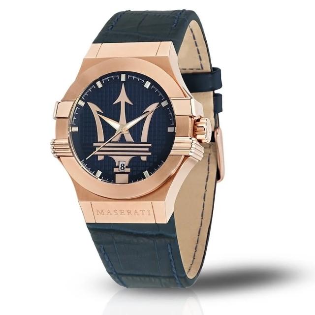 【MASERATI 瑪莎拉蒂】經典黑金計時皮帶腕錶42mm(R8851108027)
