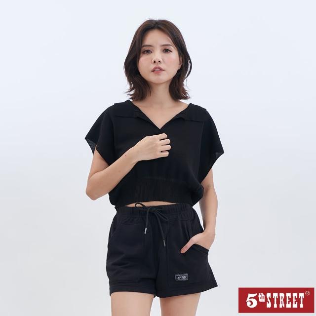 【5th STREET】女裝開襟有領設計無袖針織背心-黑色