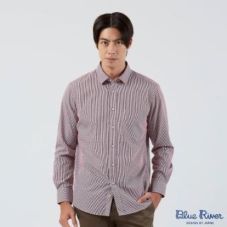 【Blue River 藍河】男裝 紅色長袖襯衫-細格紋(日本設計 純棉舒適)