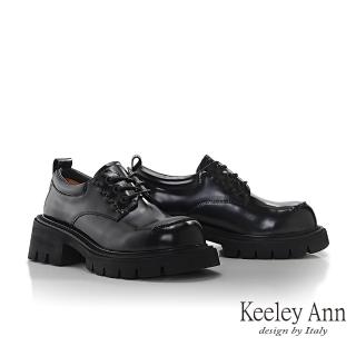【Keeley Ann】復古綁帶鋸齒厚底樂福鞋(黑色375617110-Ann系列)