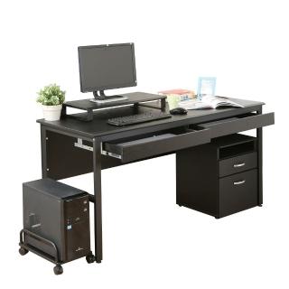 【DFhouse】頂楓150公分電腦桌+2抽屜+主機架+活動櫃+桌上架-黑橡木色