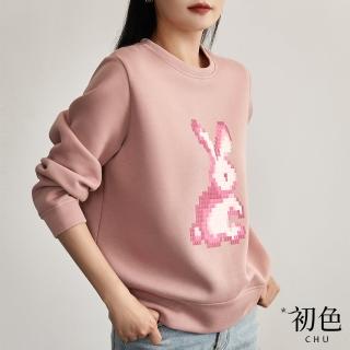 【初色】立體兔子印花圓領寬鬆休閒長袖T恤上衣-共3色-31162(M-2XL可選)