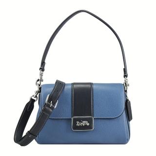 【COACH】新款美型上掀荔枝紋皮革手提斜背包(藍)
