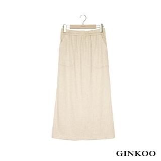 【GINKOO 俊克】前口袋鬆緊休閒裙