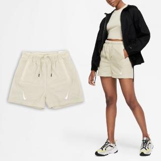 【NIKE 耐吉】短褲 NSW Swoosh Shorts 女款 米白 抽繩 雙勾 尼龍 刺繡 褲子(DD5593-206)