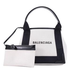 【Balenciaga 巴黎世家】NAVY CABAS 小型手提斜背托特包(米黑)