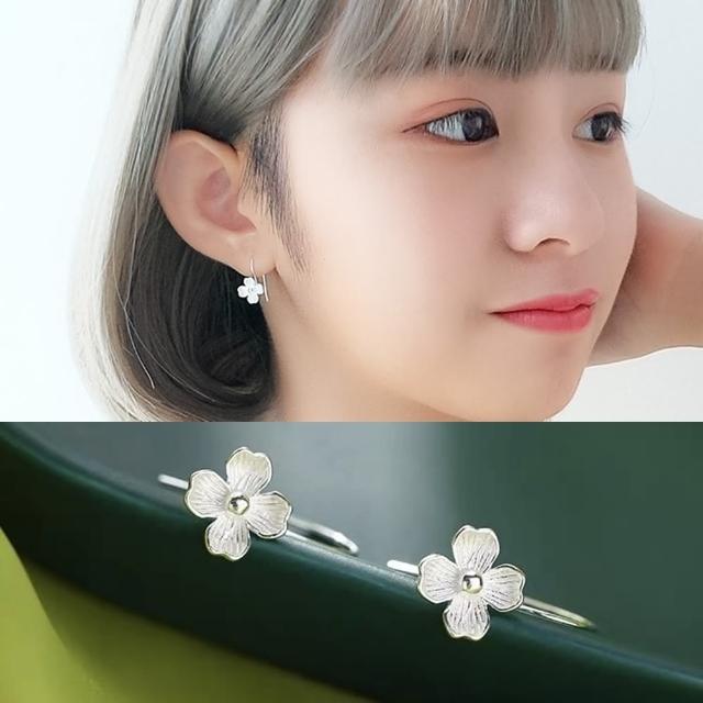 【Emi 艾迷】韓系清甜櫻花瓣瓣勾勒925銀針 耳環