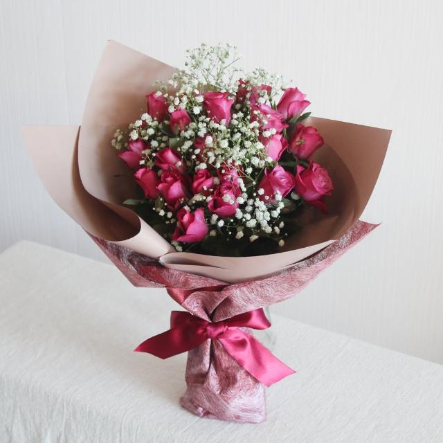 【玉屋TAMAYA】高貴紫紅玫瑰花束18朵(鮮花 情人節 開幕升遷 發表會 生日祝賀 告白 紀念日 畢業祝福)