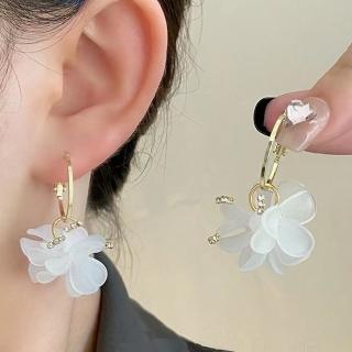 【Emi 艾迷】韓系甜美假期清透花瓣鋯石微鑲925銀針 耳環