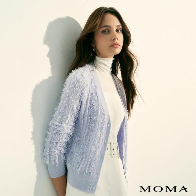 【MOMA】流蘇珍珠薄款針織外套(淺紫色)