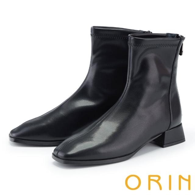 【ORIN】超質感素面粗跟短靴(黑色)