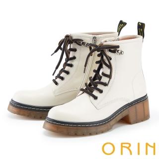 【ORIN】造型真皮綁帶7孔馬汀短靴(米白)