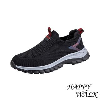 【HAPPY WALK】透氣健步鞋/立體飛織透氣舒適襪套設計休閒健步鞋(黑紫)
