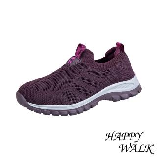 【HAPPY WALK】套腳健步鞋/立體線條飛織套腳設計休閒健步鞋(紫)