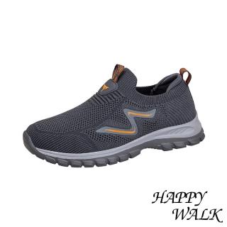 【HAPPY WALK】網面健步鞋/流線飛織網面緩震軟底休閒健步鞋-男鞋(深灰)