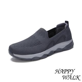 【HAPPY WALK】網面健步鞋 軟底健步鞋/透氣立體飛織網面緩震軟底休閒健步鞋-男鞋(灰)