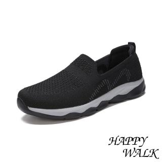 【HAPPY WALK】網面健步鞋 軟底健步鞋/透氣立體飛織網面緩震軟底休閒健步鞋-男鞋(黑)