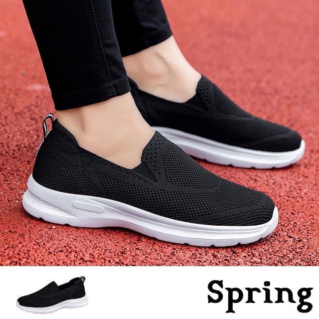 【SPRING】網面樂福鞋/純色透氣網面飛織休閒樂福鞋(黑白)