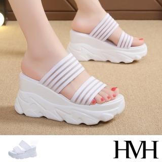【HMH】坡跟拖鞋 厚底拖鞋/彈力透明織帶厚底坡跟拖鞋(白)