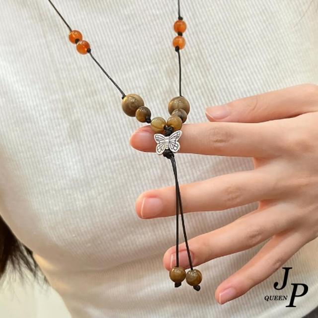 【Jpqueen】森林系美麗蝴蝶編織串珠項鍊(棕色)